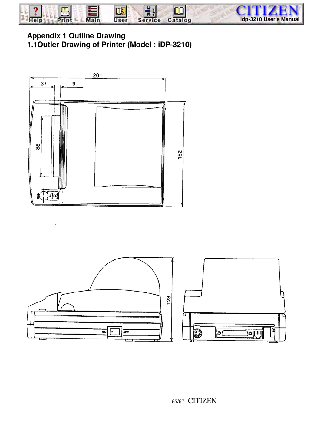 Citizen Line Thermal Printer, iDP-3210 user manual 65/67 Citizen 