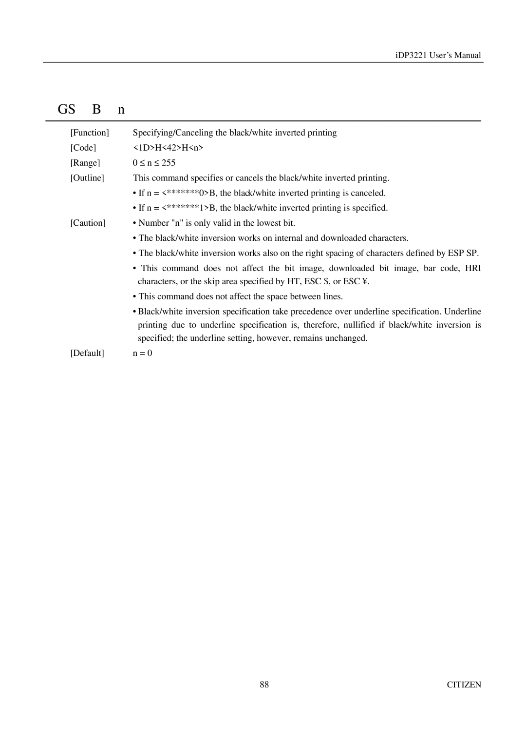 Citizen iDP3221 manual This command does not affect the space between lines 