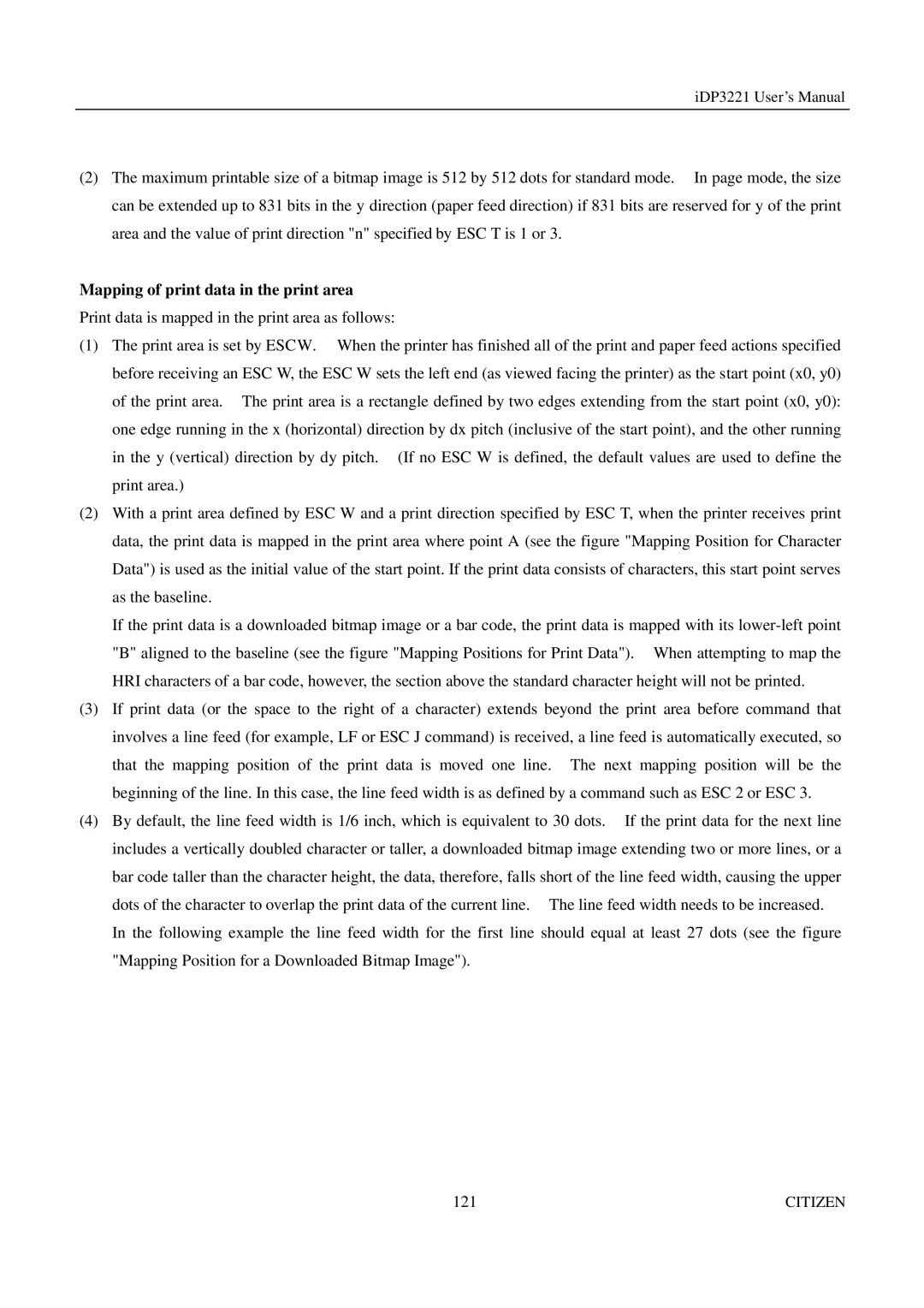 Citizen iDP3221 manual Mapping of print data in the print area 