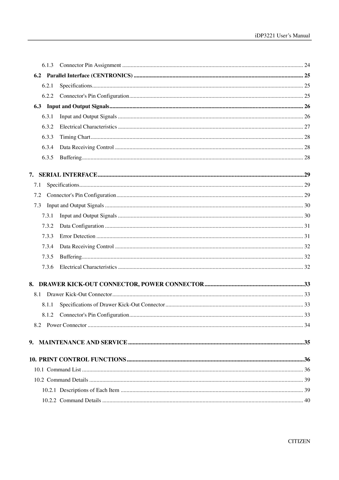 Citizen iDP3221 manual Serial Interface 