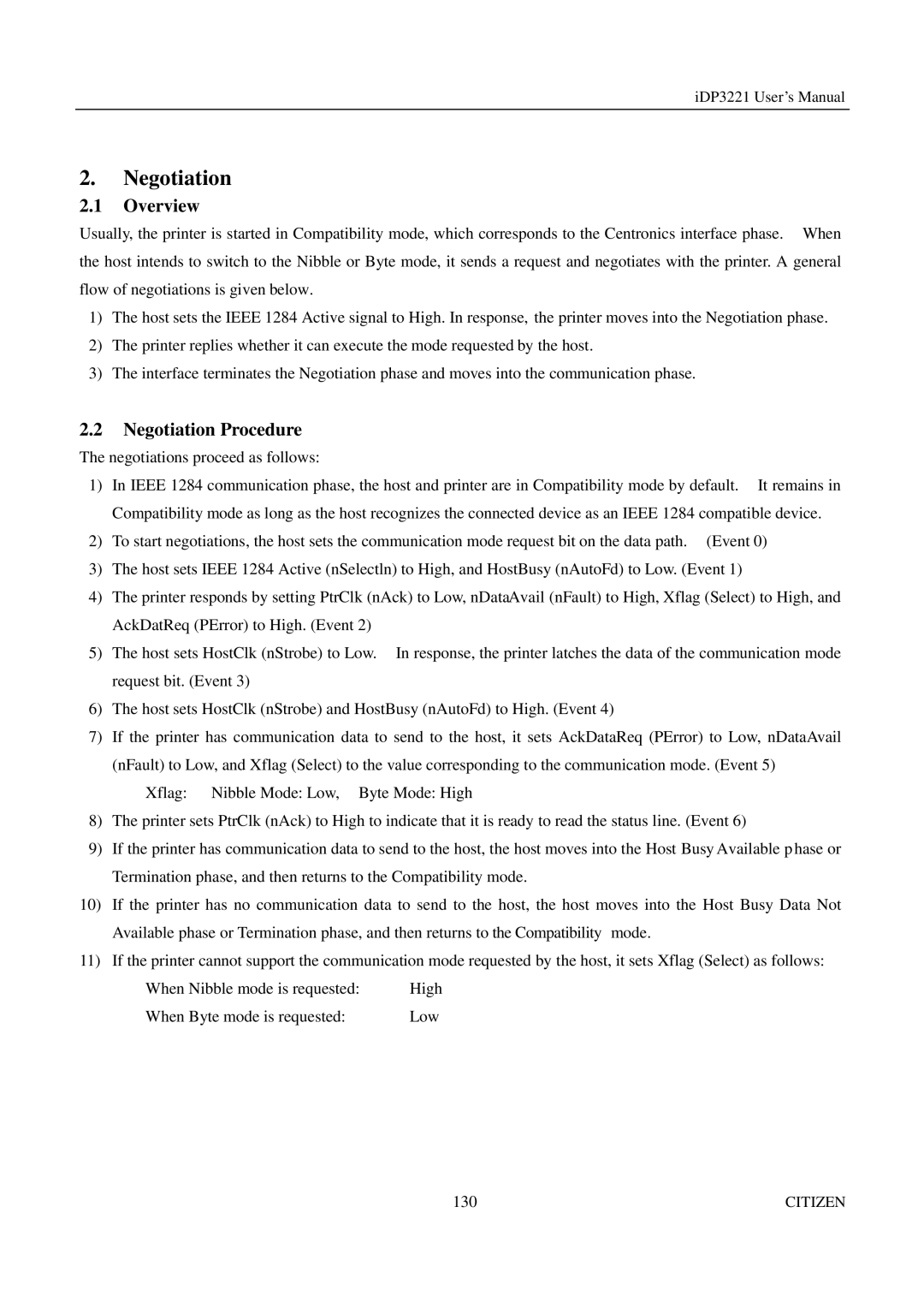 Citizen iDP3221 manual Negotiation Procedure 