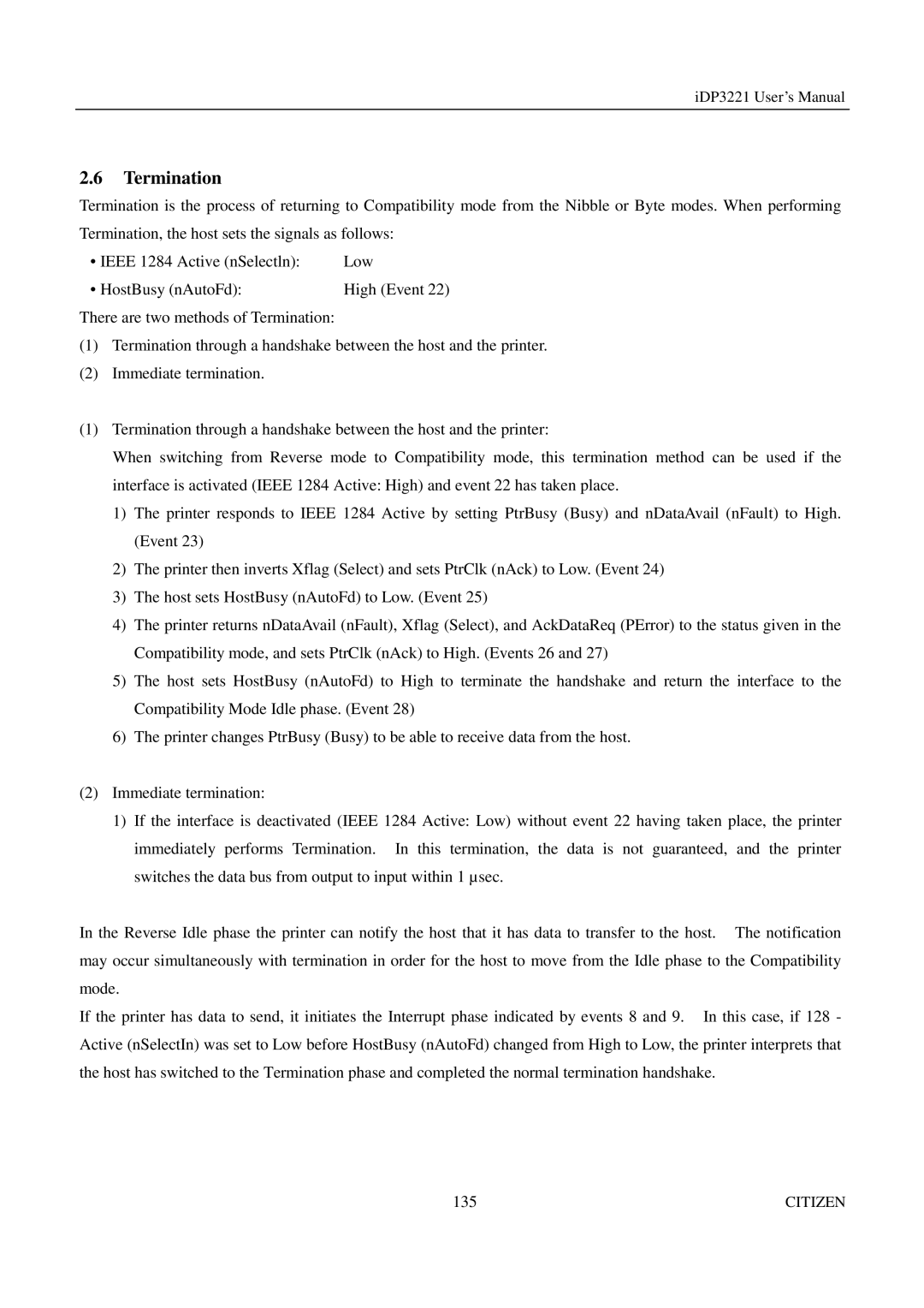 Citizen iDP3221 manual Termination 