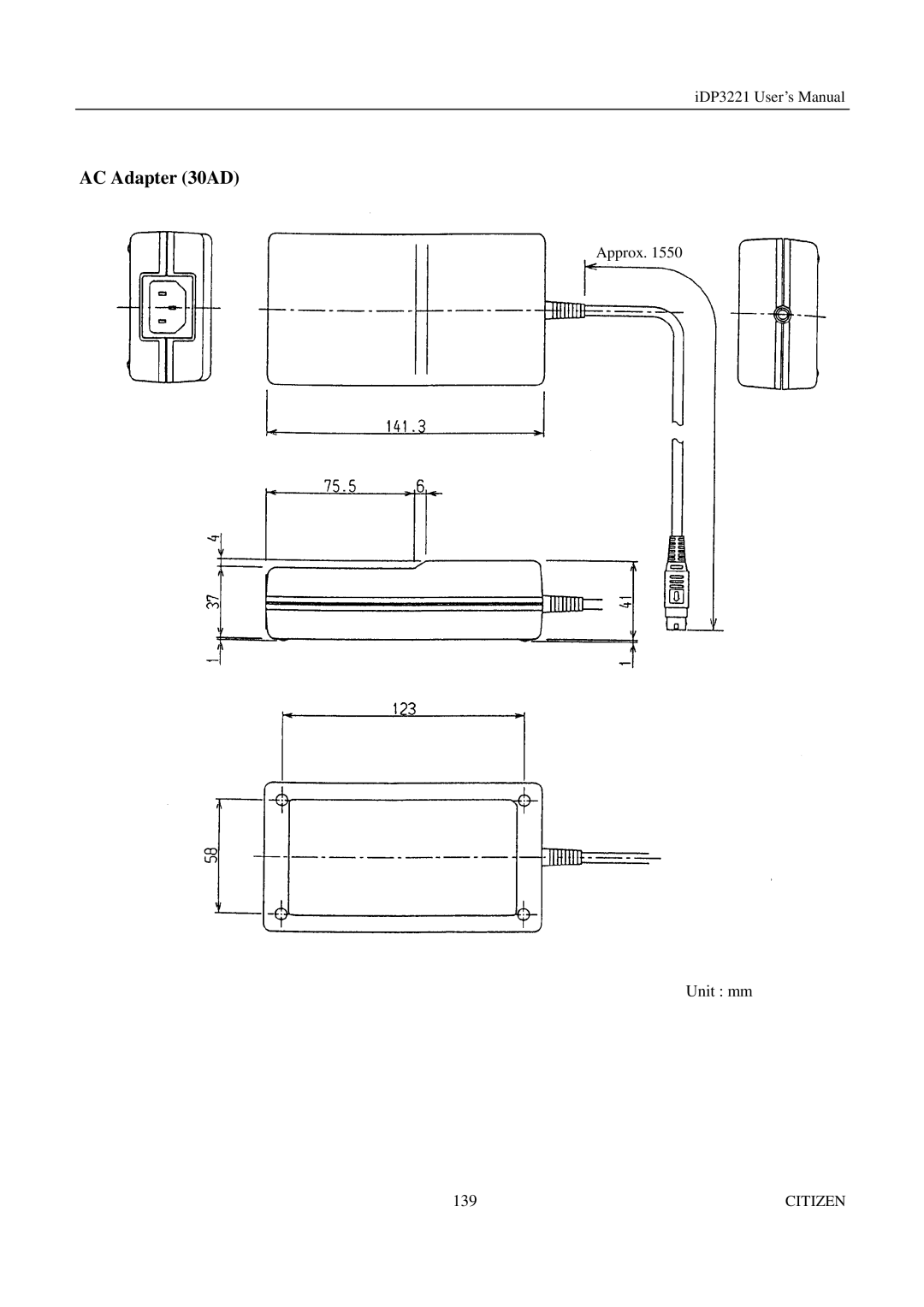 Citizen iDP3221 manual AC Adapter 30AD 