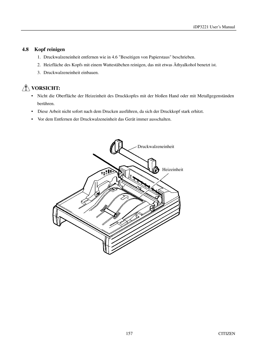 Citizen iDP3221 manual Kopf reinigen 