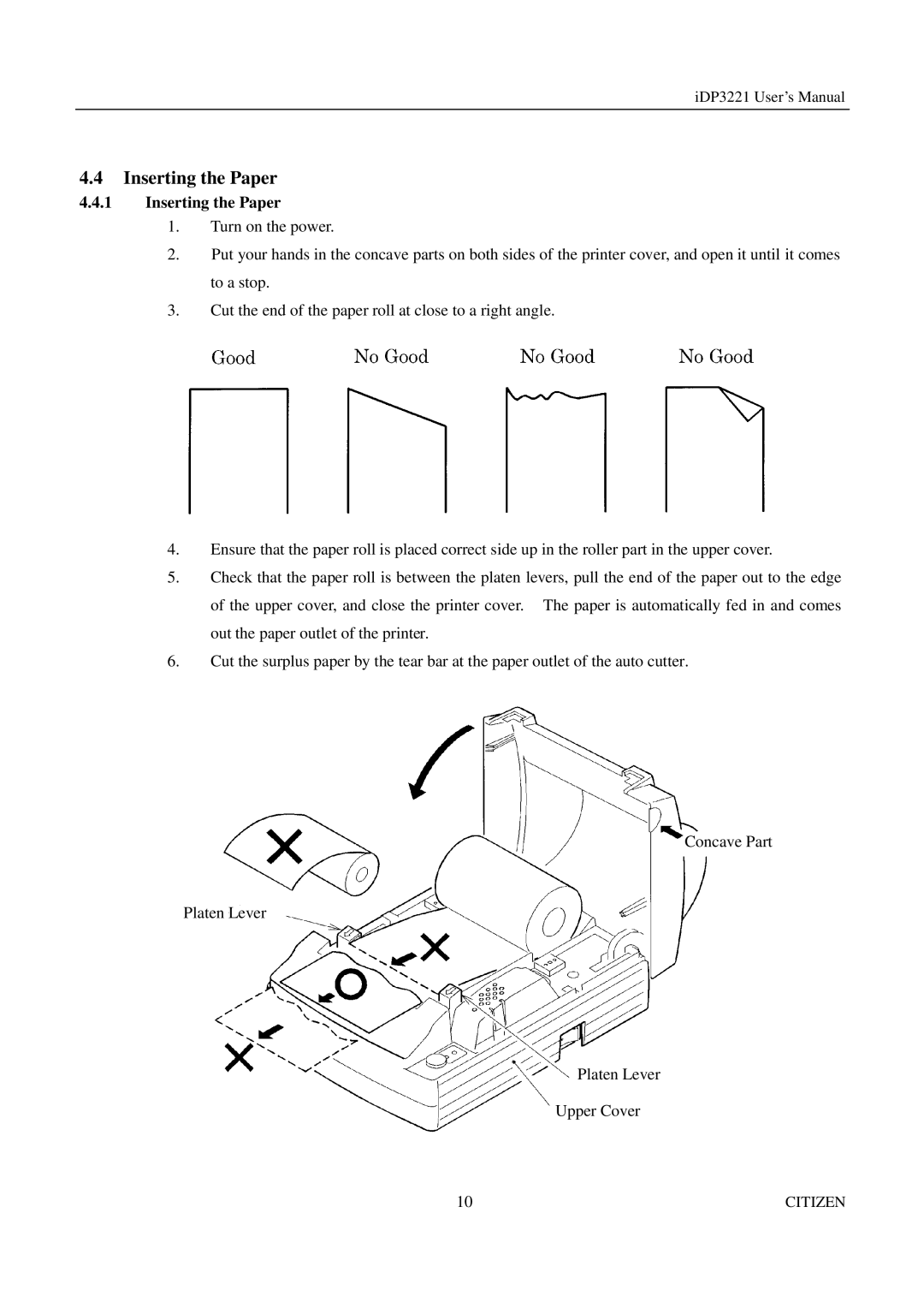 Citizen iDP3221 manual Inserting the Paper 