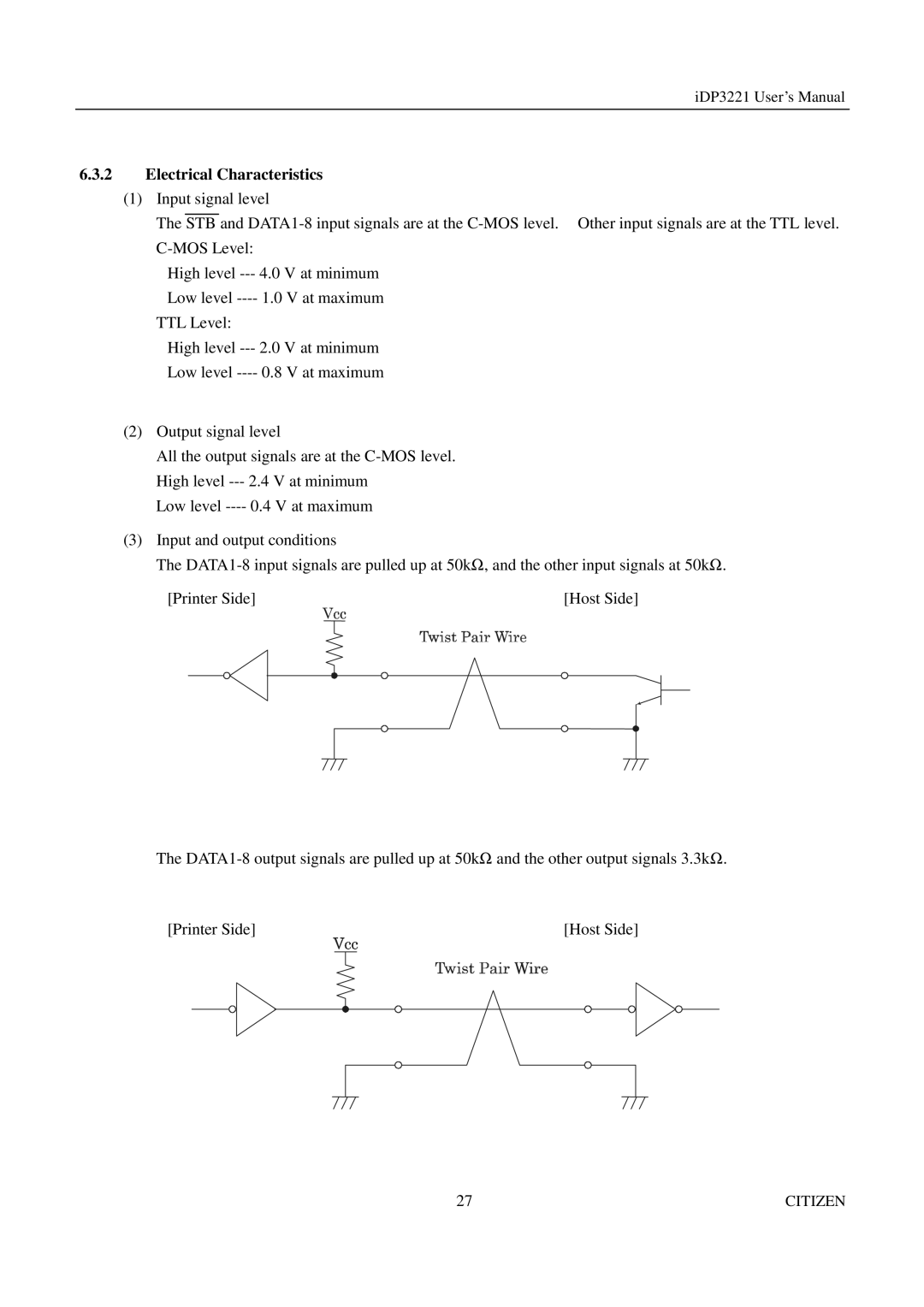 Citizen iDP3221 manual Electrical Characteristics 