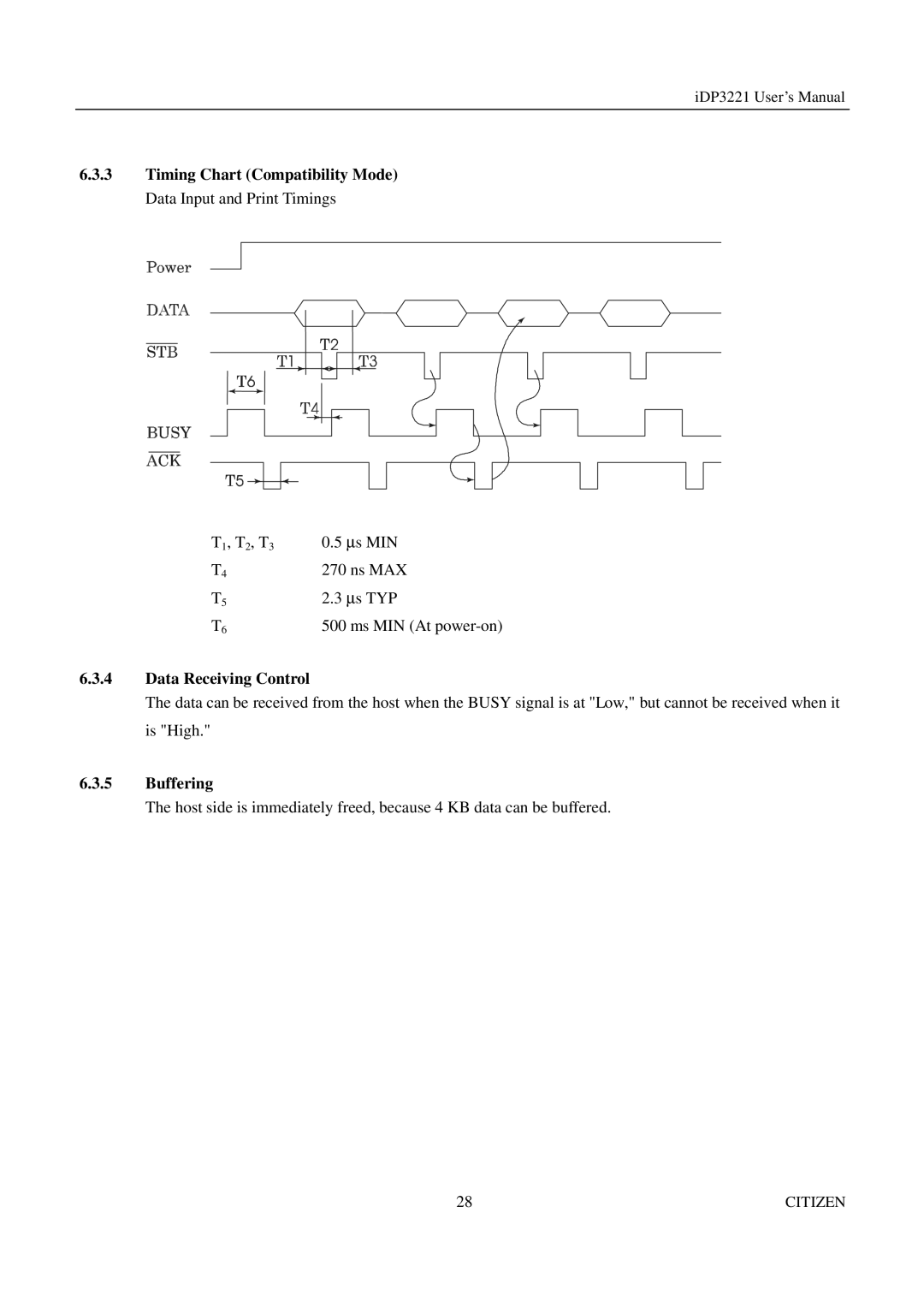 Citizen iDP3221 manual Data Receiving Control, Buffering 