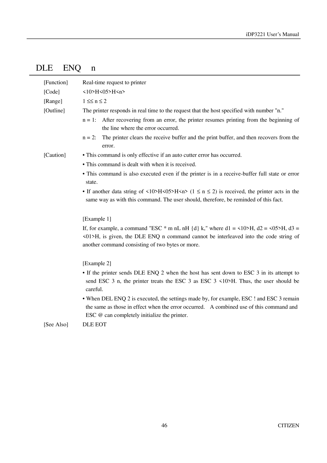 Citizen iDP3221 manual Dle Enq, Dle Eot 