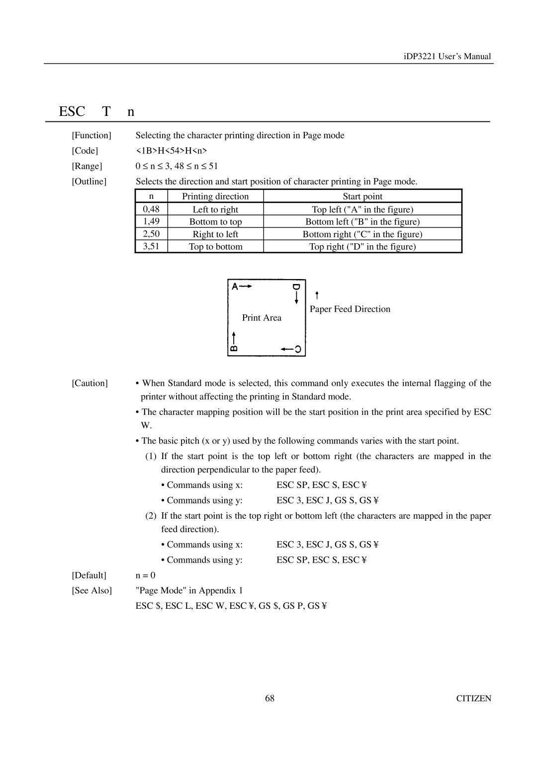 Citizen iDP3221 manual Esc Sp, Esc S, Esc ¥ 