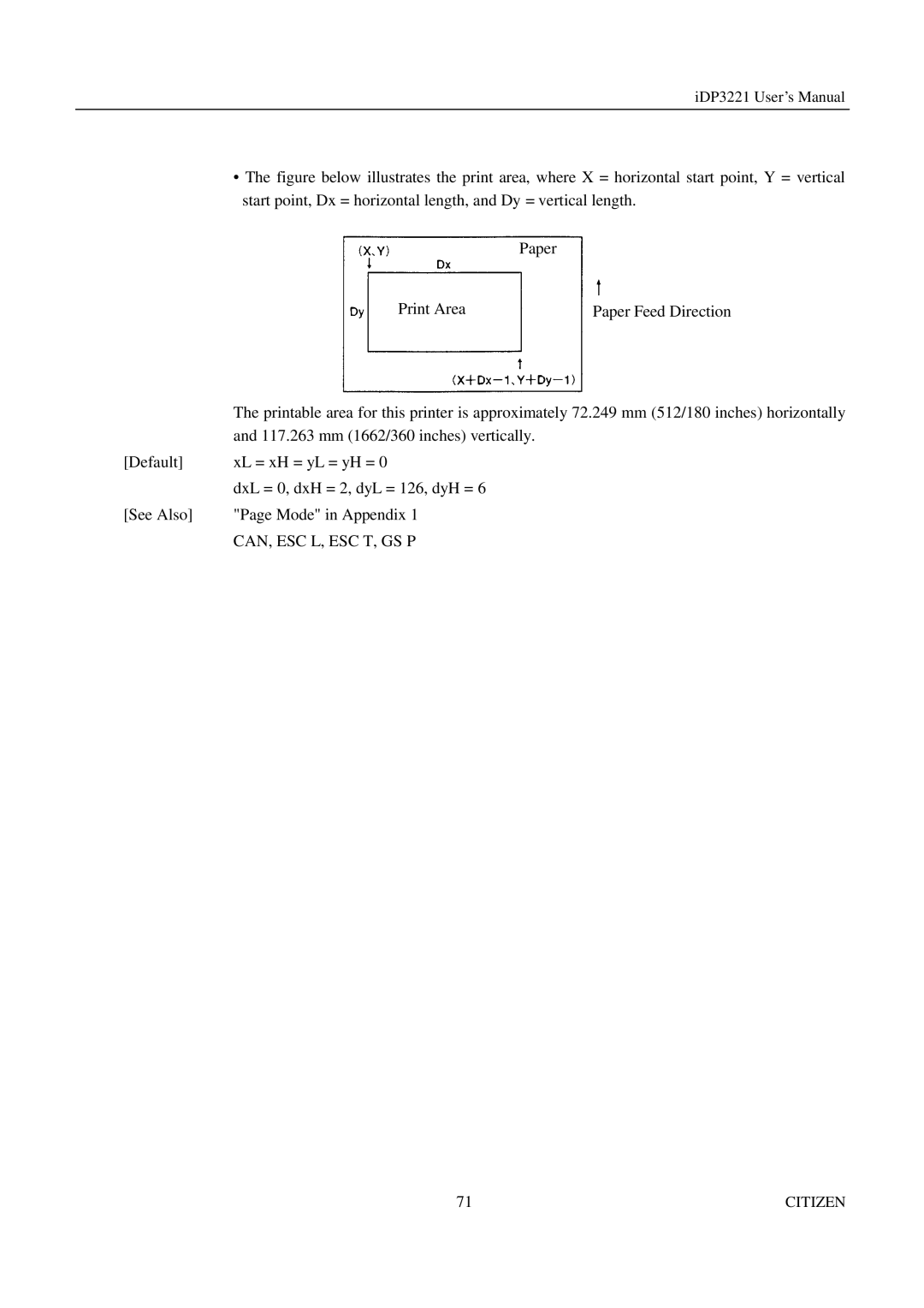 Citizen iDP3221 manual Can, Esc L, Esc T, Gs P 