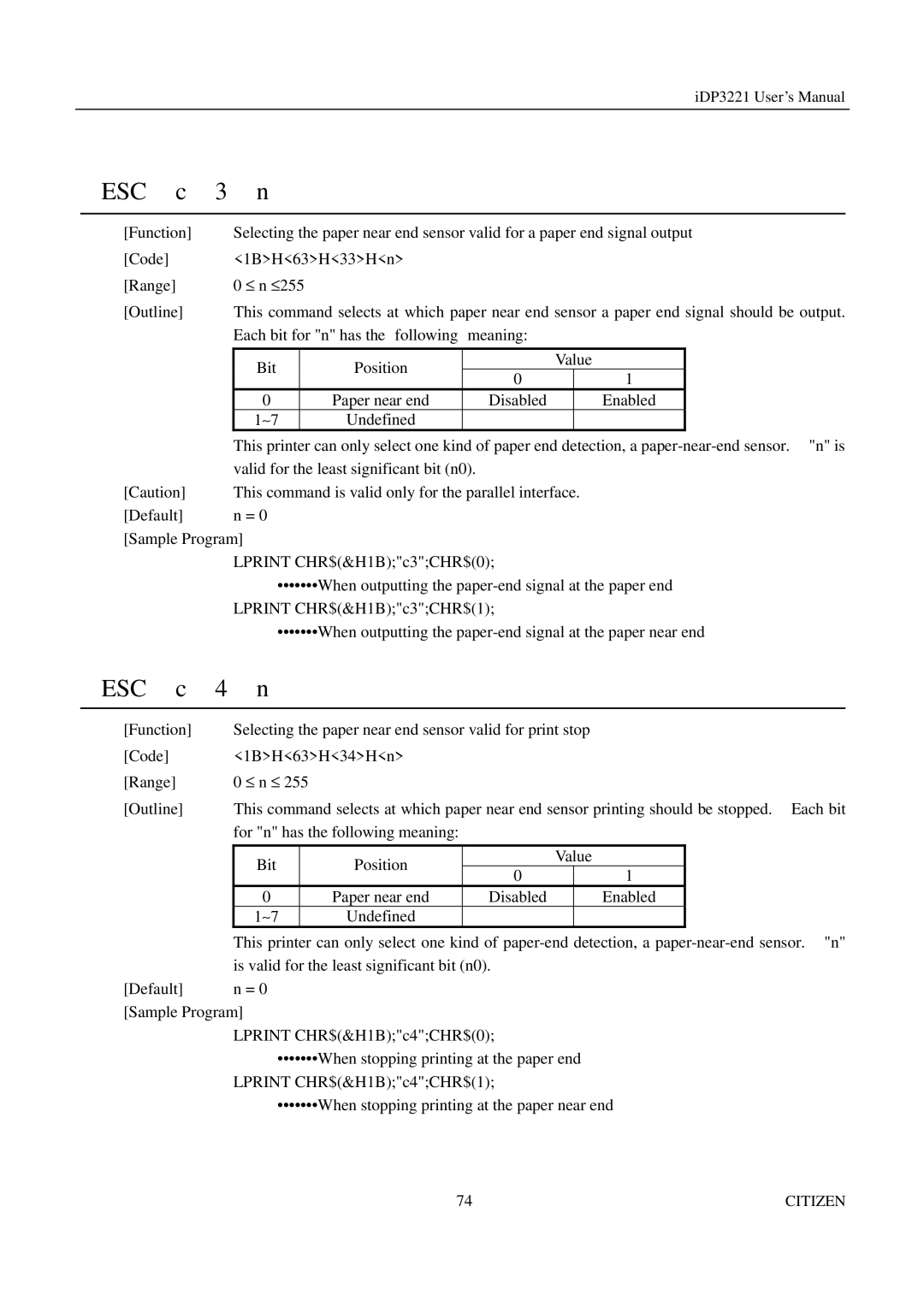 Citizen iDP3221 manual Esc 