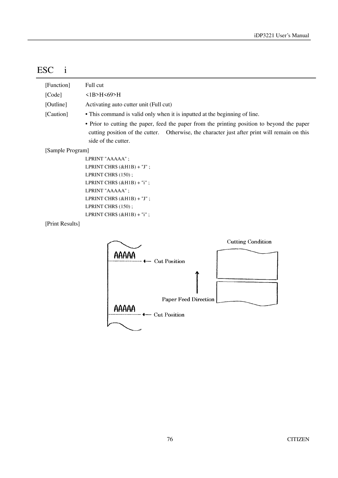 Citizen iDP3221 manual Lprint CHR$ &H1B + J 