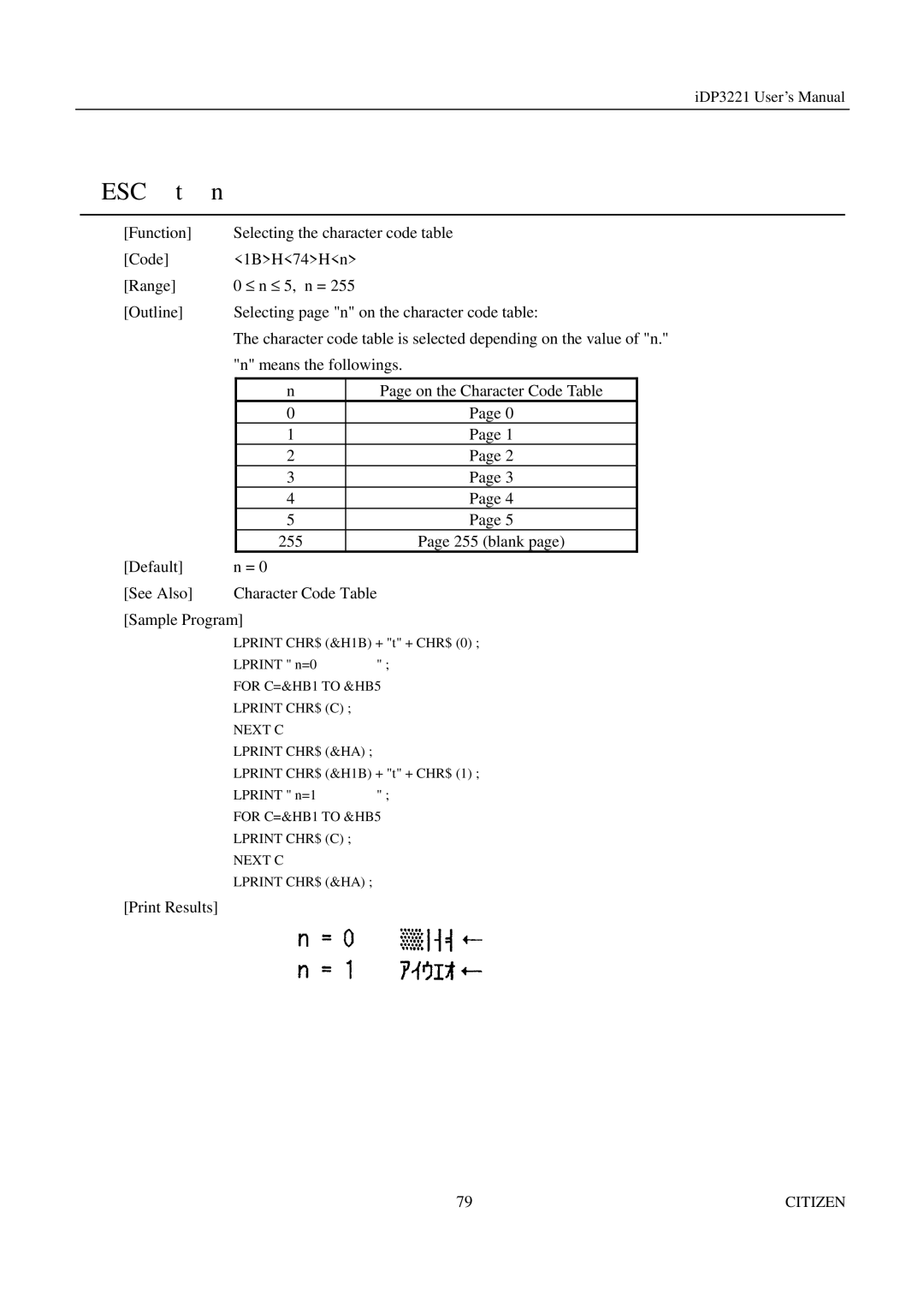 Citizen iDP3221 manual On the Character Code Table 