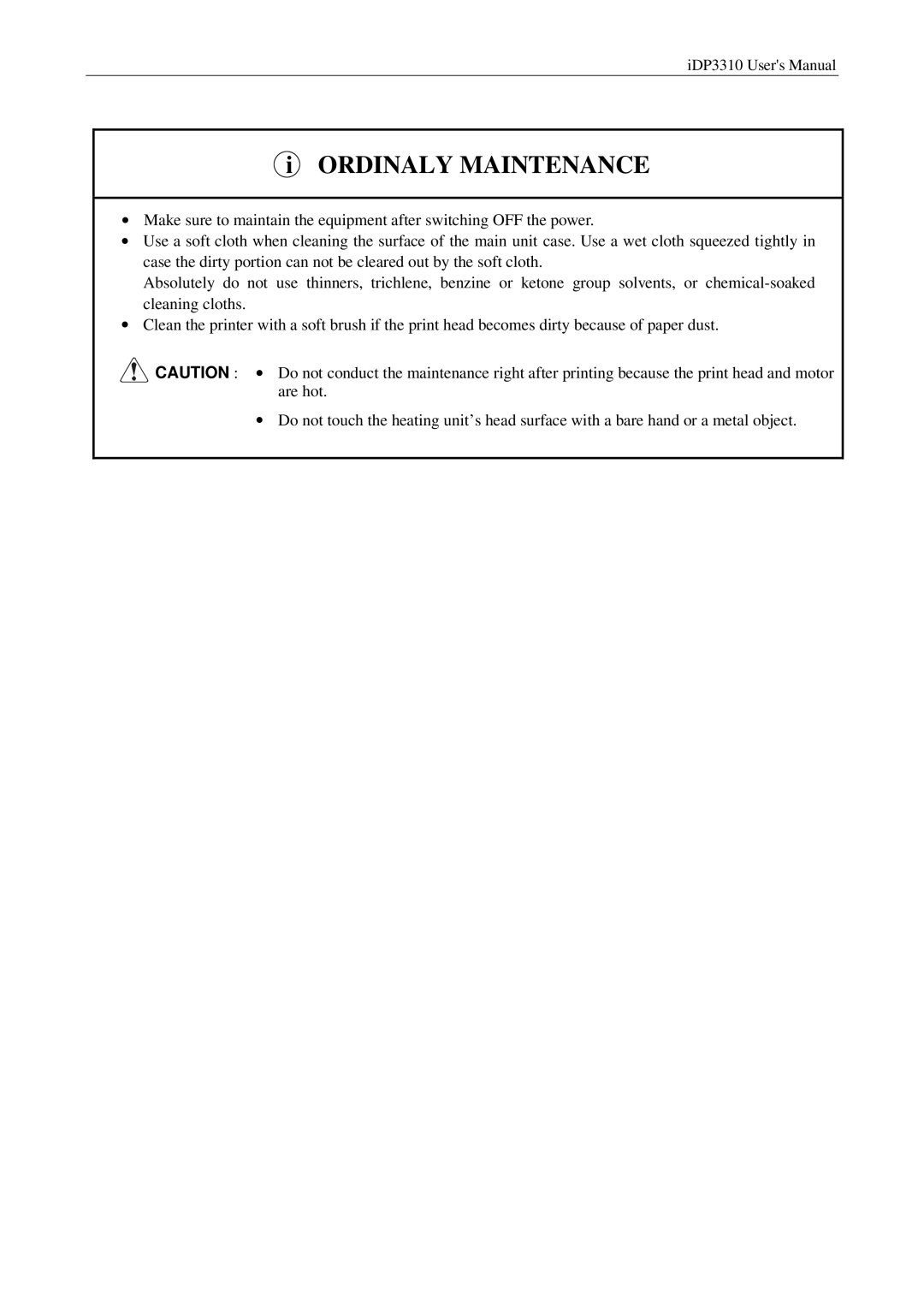 Citizen iDP3310 manual Ordinaly Maintenance 