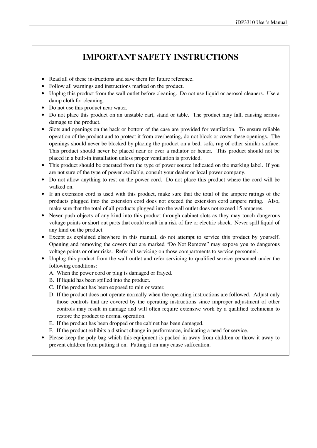 Citizen iDP3310 manual Important Safety Instructions 