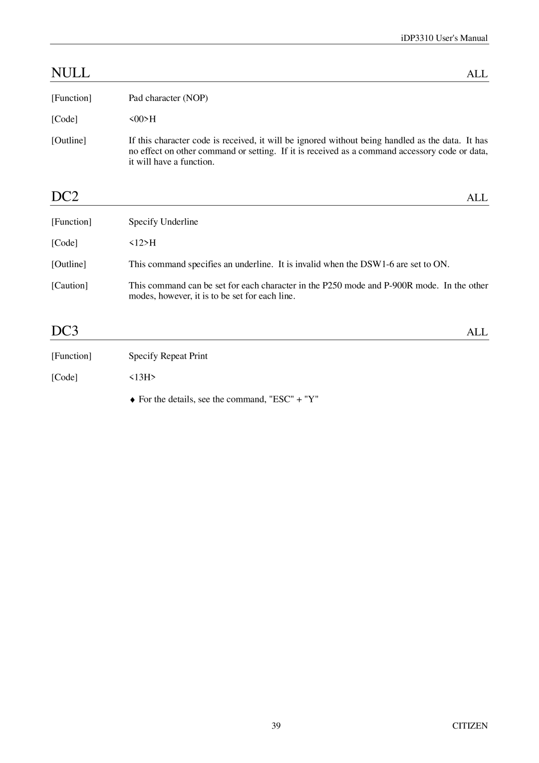 Citizen iDP3310 manual Null 