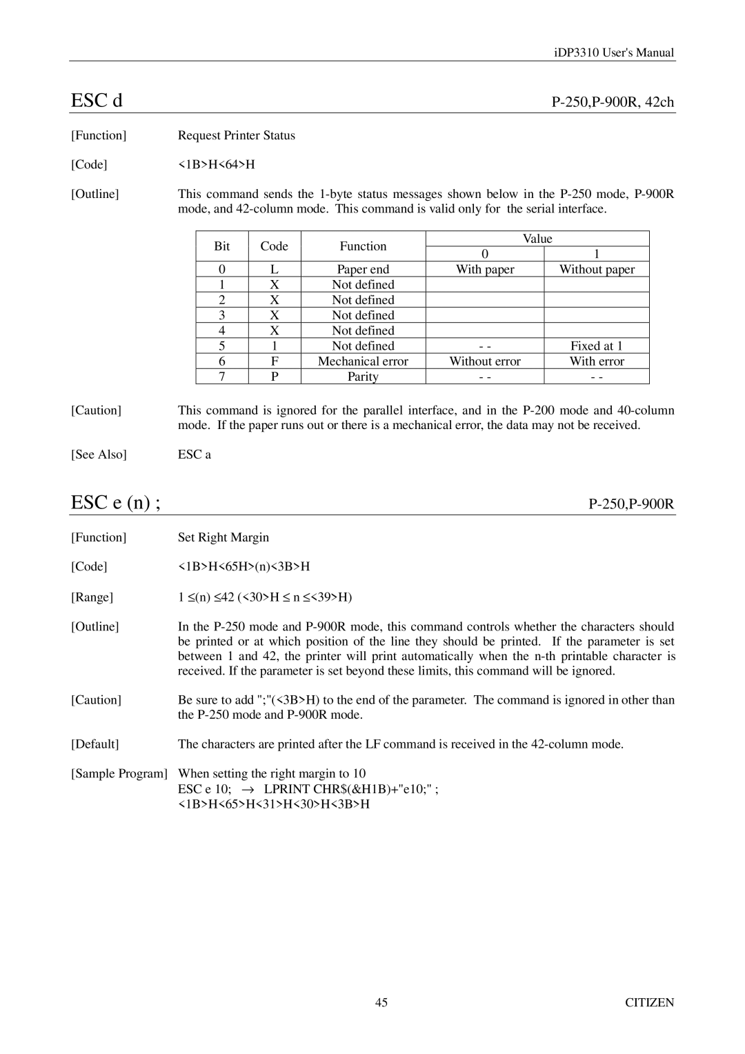 Citizen iDP3310 manual ESC d 