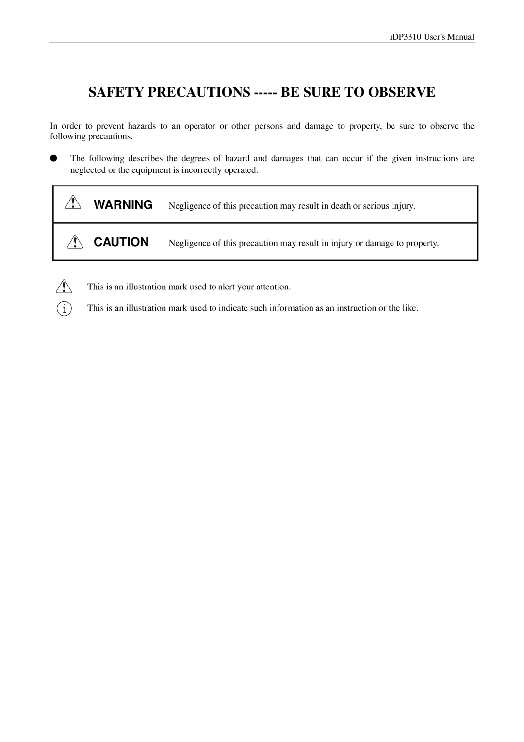 Citizen iDP3310 manual Safety Precautions Be Sure to Observe 