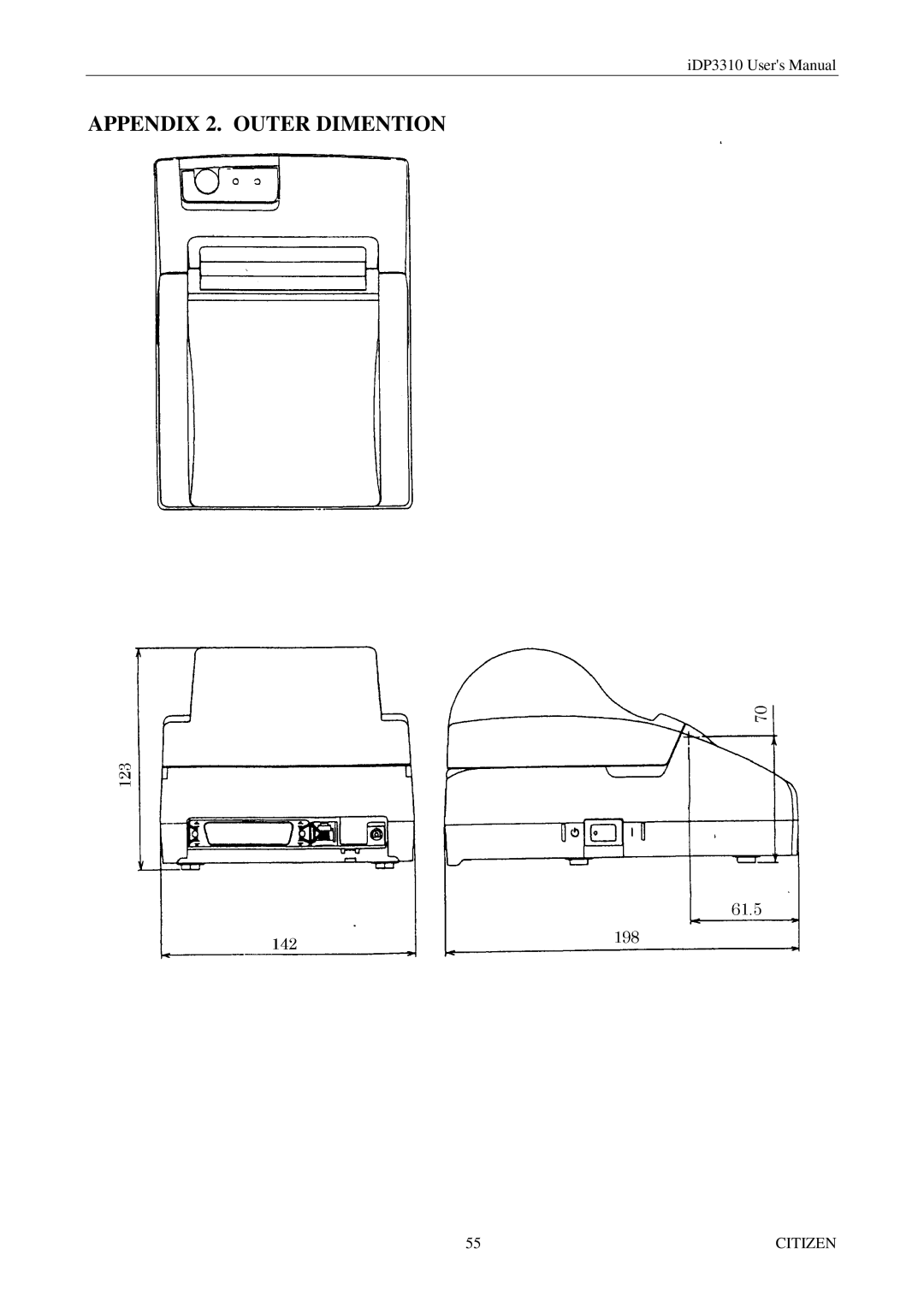 Citizen iDP3310 manual Appendix 2. Outer Dimention 