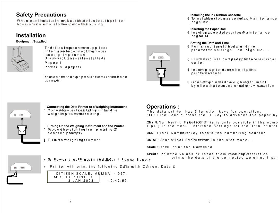 Citizen ISO 9001 instruction manual Safety Precautions, Installation, Operations 