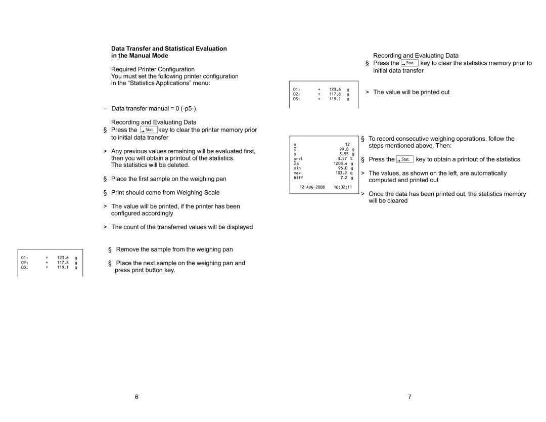 Citizen ISO 9001 instruction manual Data Transfer and Statistical Evaluation in the Manual Mode 