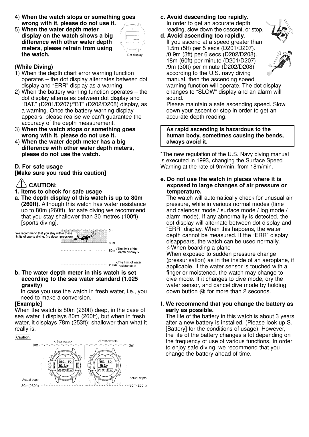 Citizen MA9XXX instruction manual Example, Avoid ascending too rapidly 