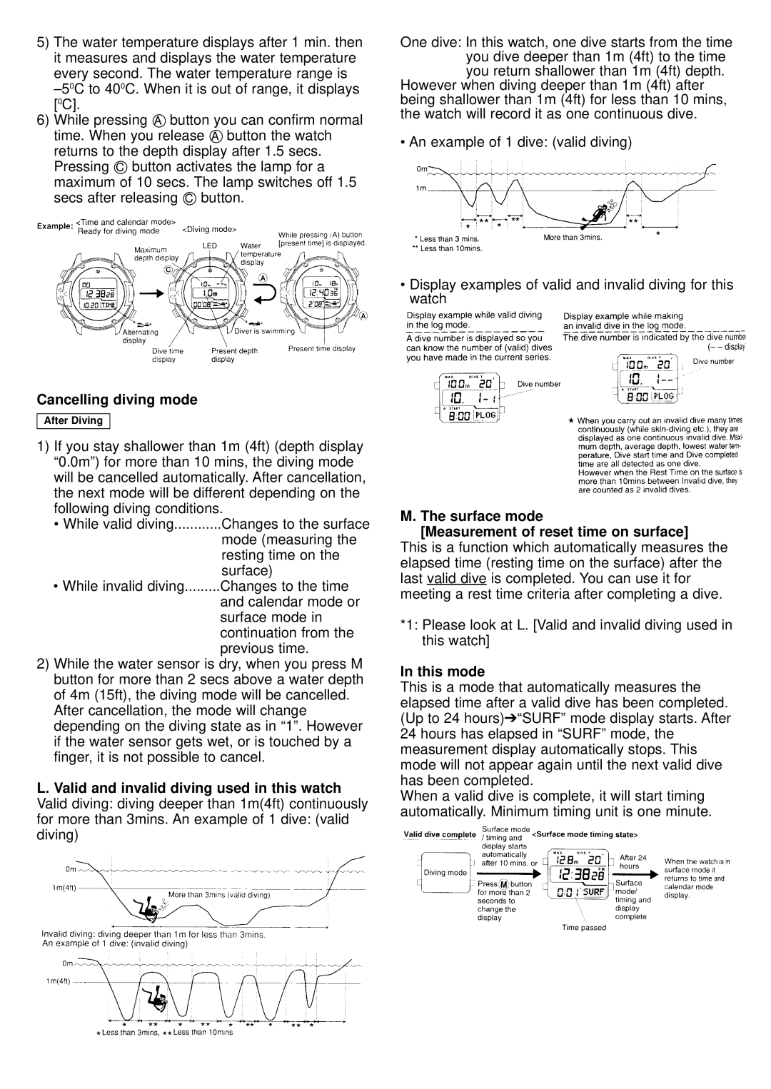 Citizen MA9XXX instruction manual Cancelling diving mode, Surface mode Measurement of reset time on surface, This mode 