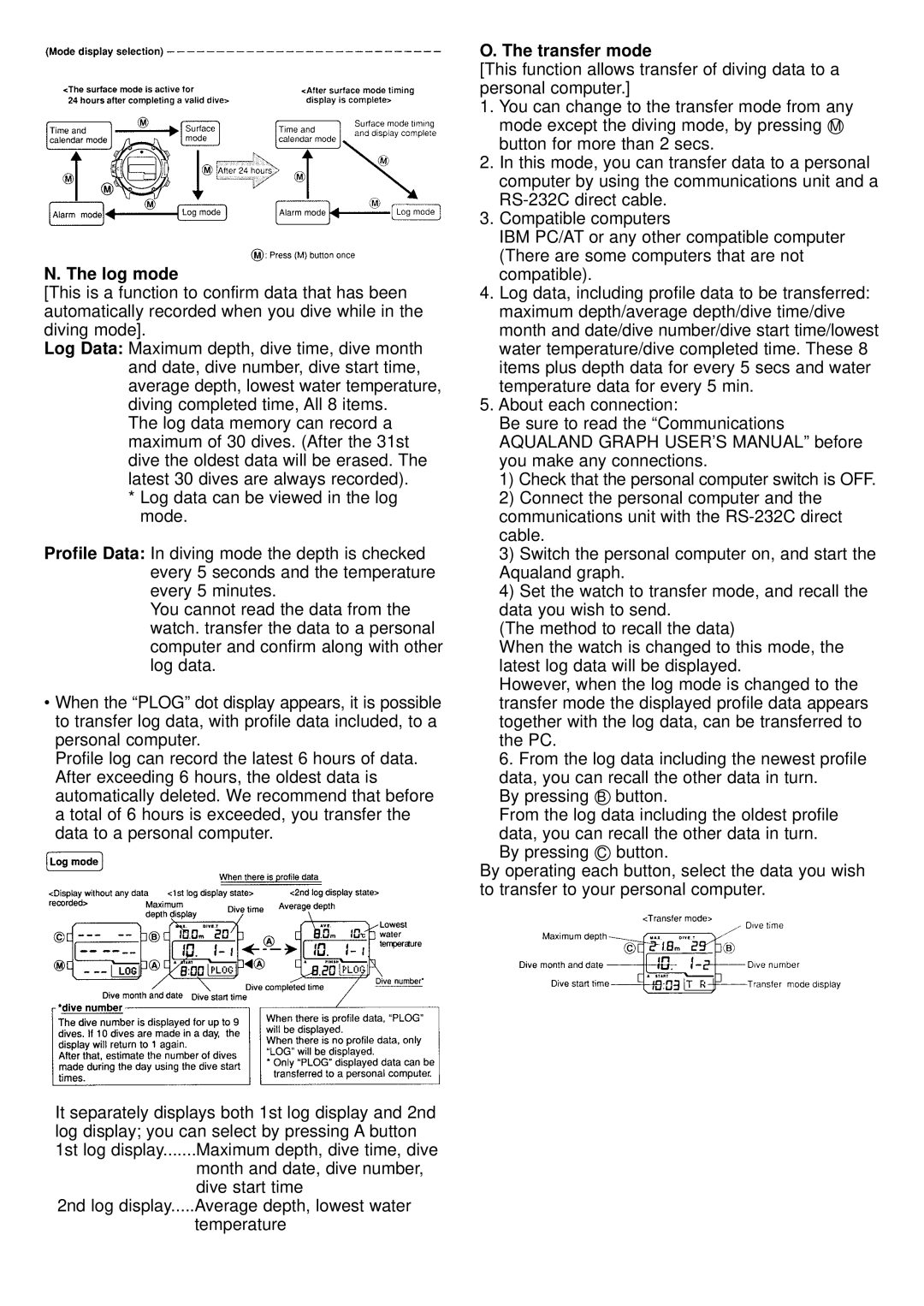 Citizen MA9XXX instruction manual Log mode, Transfer mode 