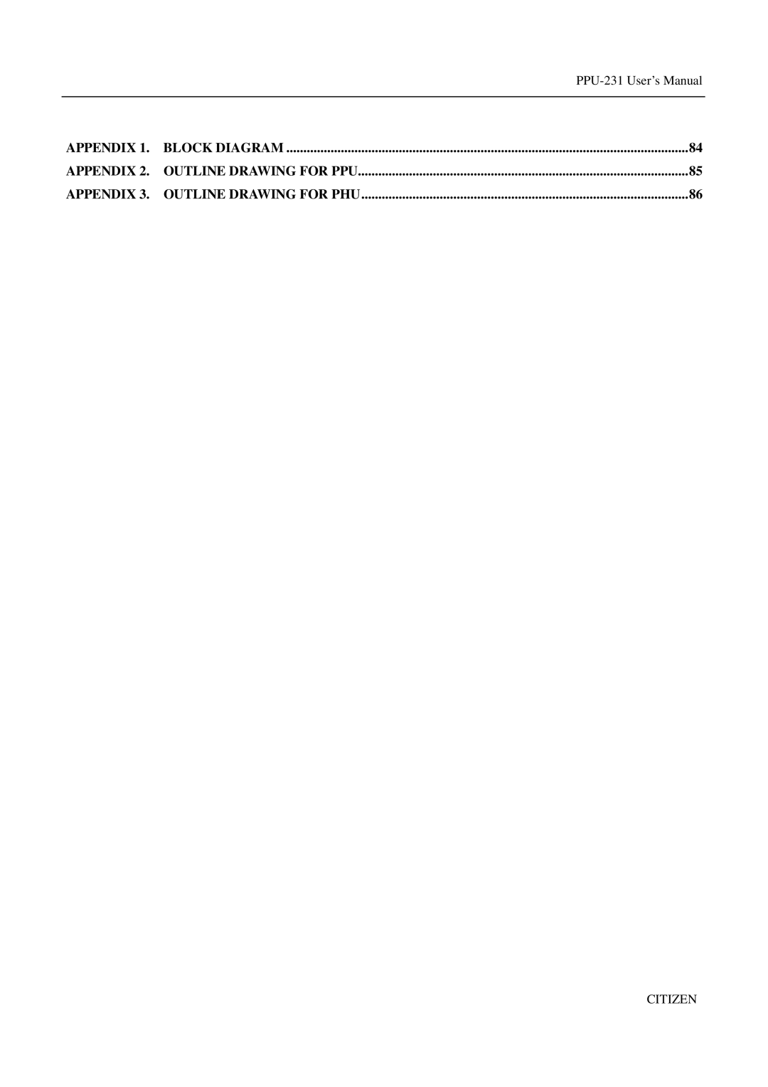 Citizen PPU-231 manual Appendix 