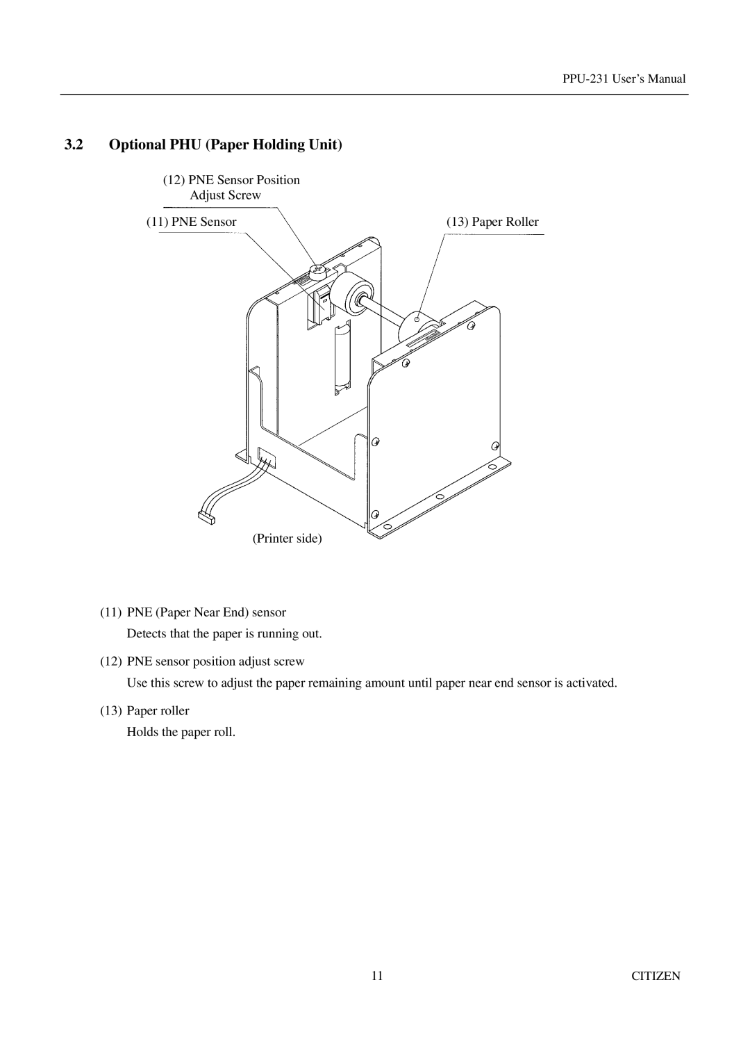 Citizen PPU-231 manual Optional PHU Paper Holding Unit 