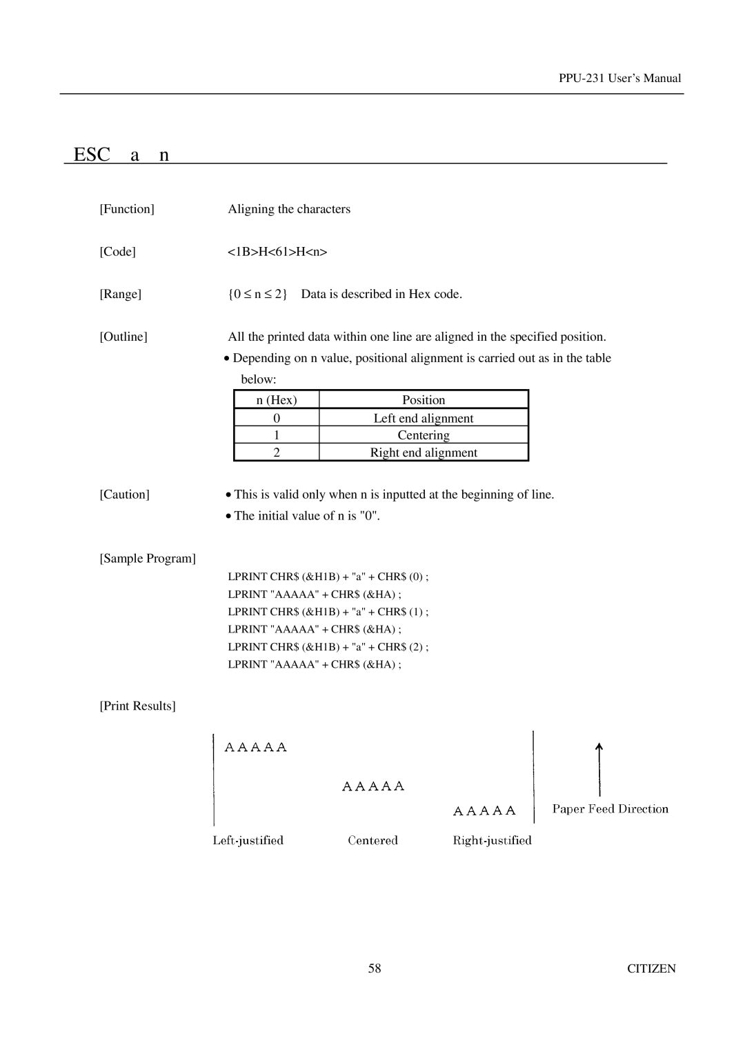 Citizen PPU-231 manual Position 