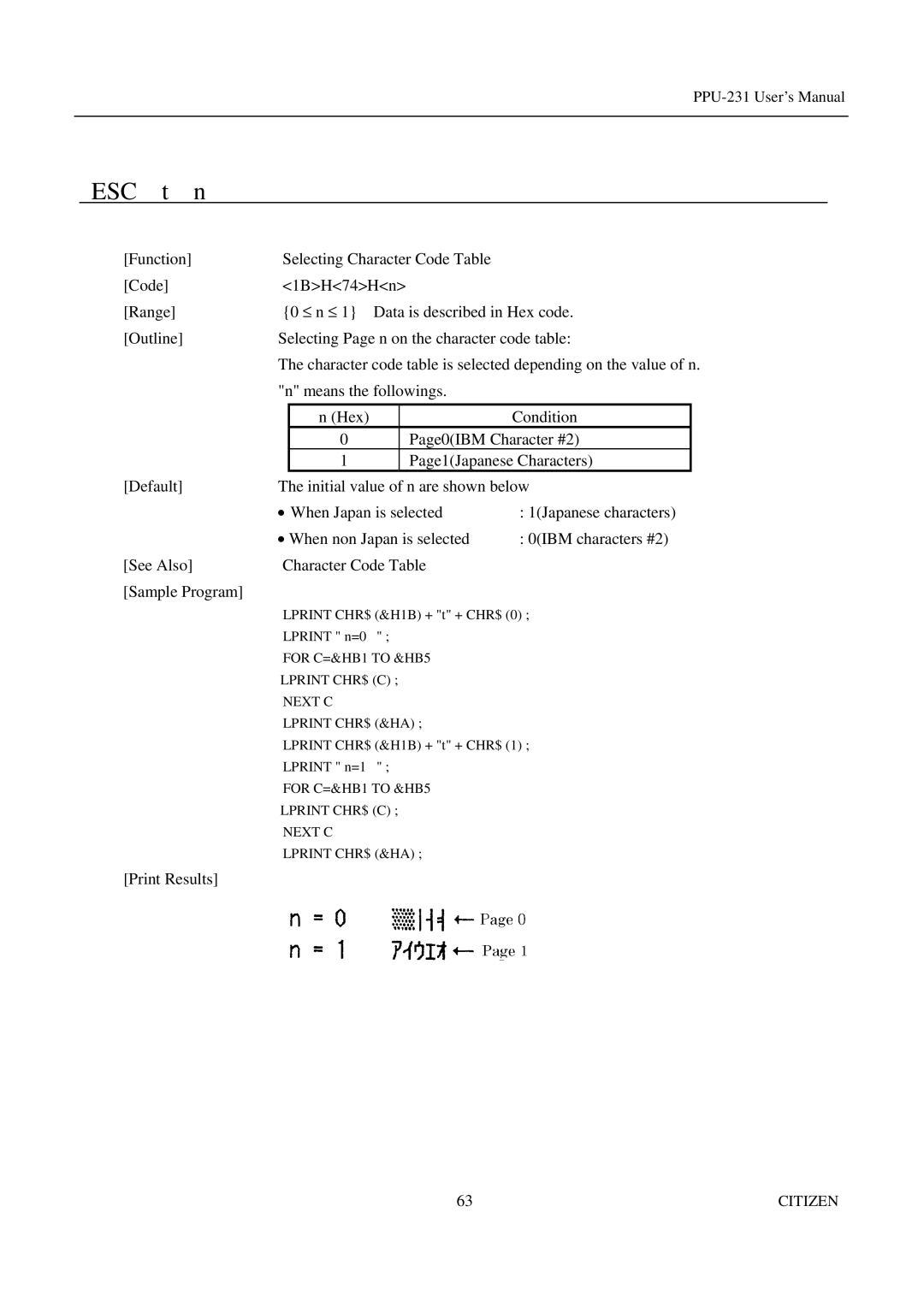 Citizen PPU-231 manual ESC t 