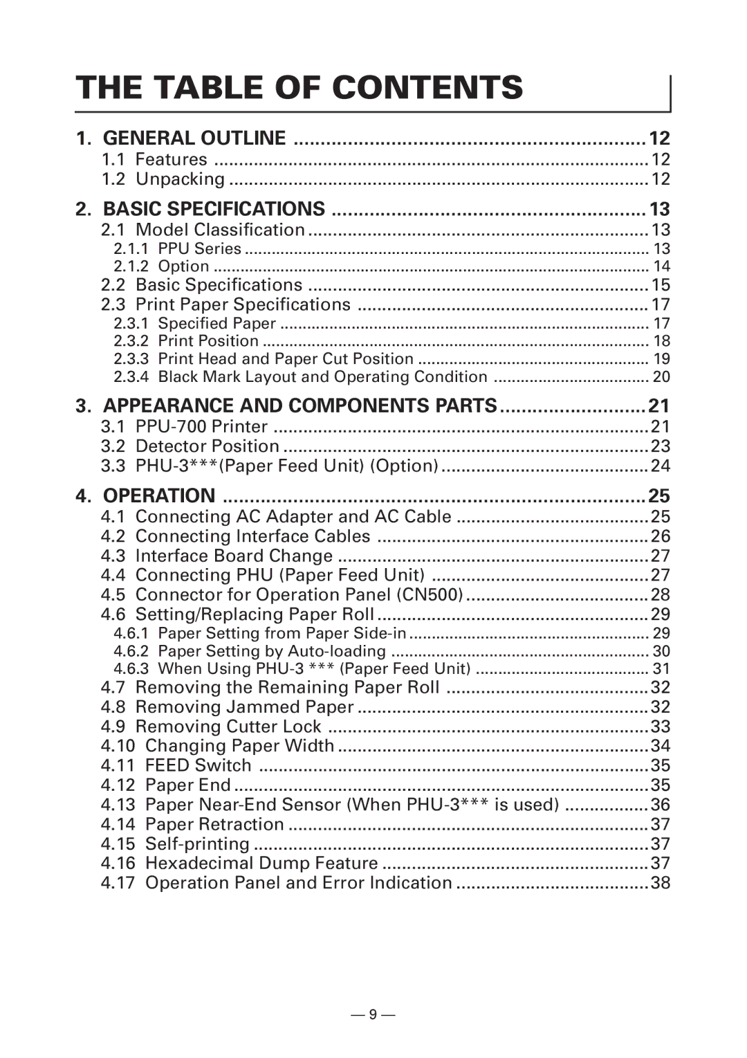 Citizen PPU-700 user manual Table of Contents 