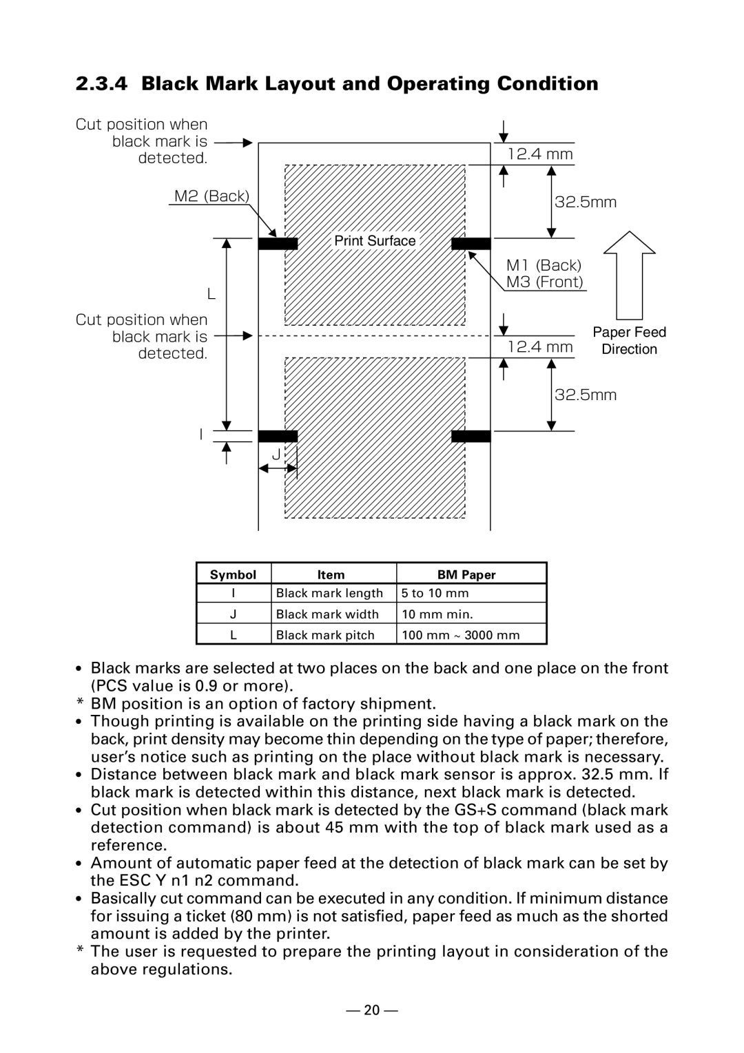 Citizen PPU-700 user manual Black Mark Layout and Operating Condition 