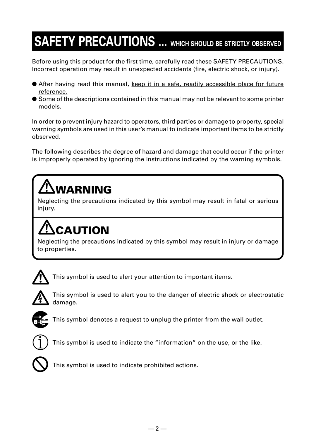 Citizen PPU-700 user manual Safety Precautions ... Which should be Strictly Observed 