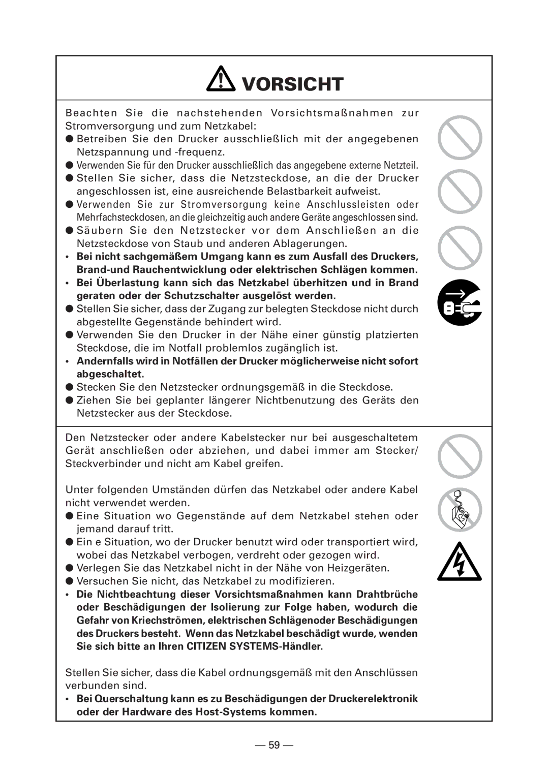 Citizen PPU-700 user manual Vorsicht 