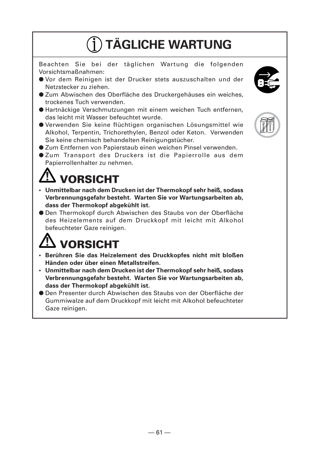 Citizen PPU-700 user manual Tägliche Wartung 