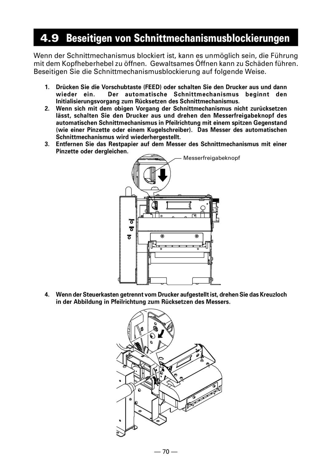 Citizen PPU-700 user manual Beseitigen von Schnittmechanismusblockierungen 