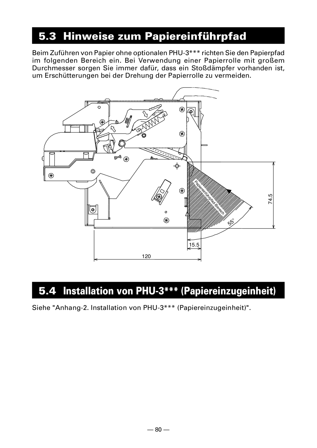 Citizen PPU-700 user manual Hinweise zum Papiereinführpfad, Installation von PHU-3*** Papiereinzugeinheit 