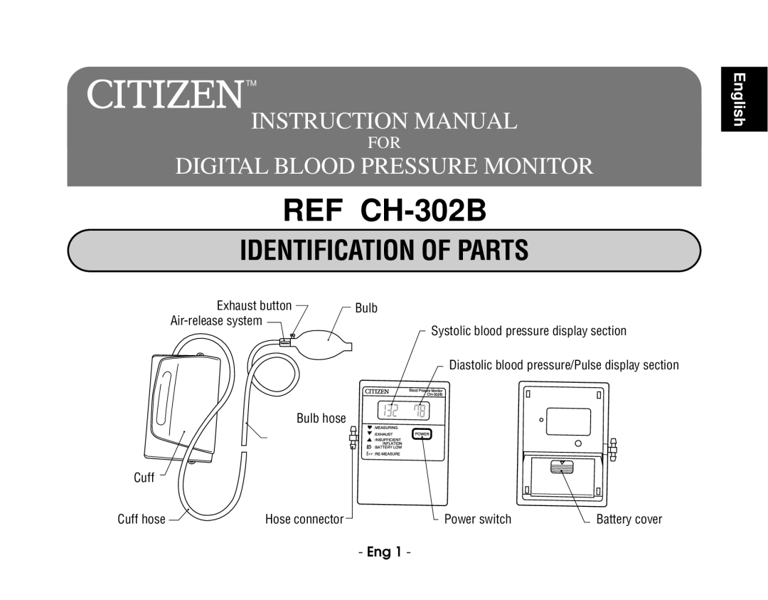 Citizen REF CH-302B instruction manual Identification of Parts 