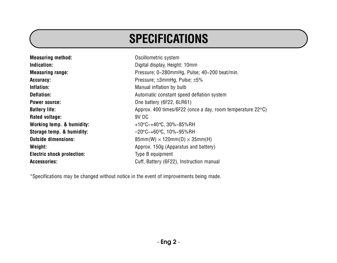 Citizen REF CH-302B instruction manual Specifications 