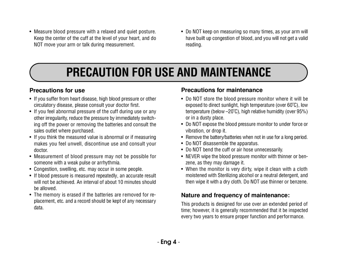 Citizen REF CH-302B instruction manual Precaution for USE and Maintenance, Precautions for use, Precautions for maintenance 