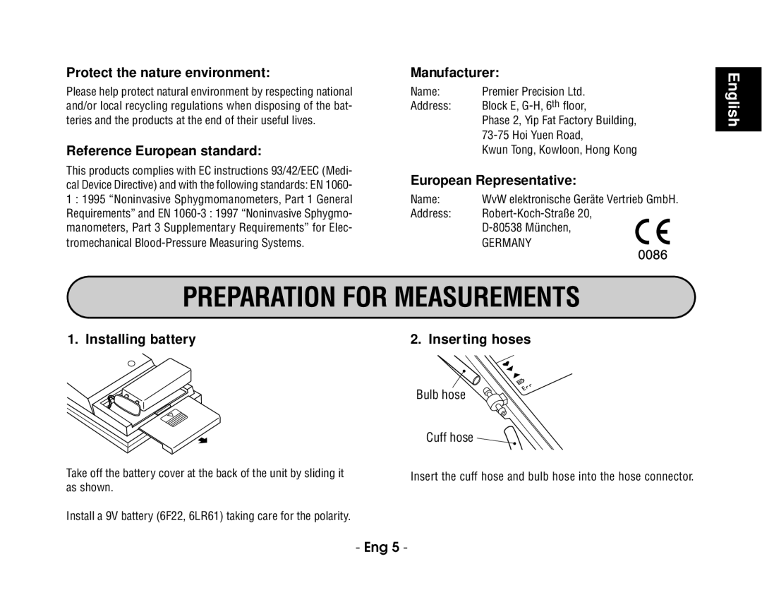 Citizen REF CH-302B instruction manual Preparation for Measurements 