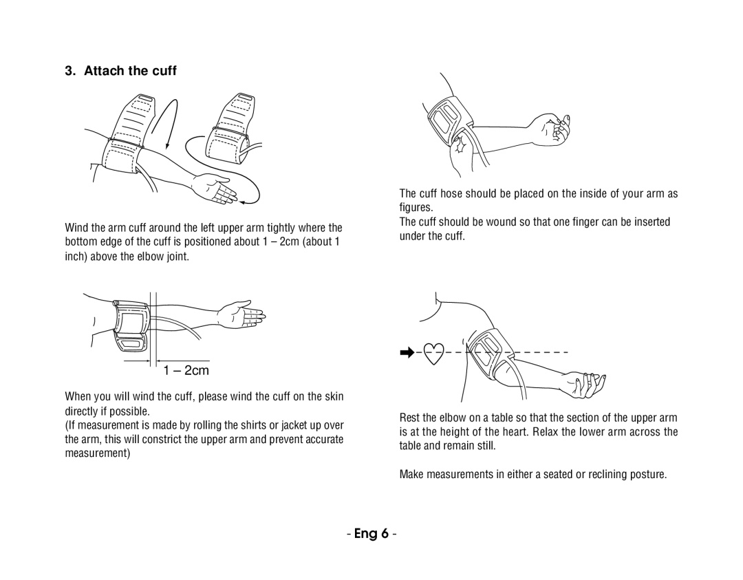 Citizen REF CH-302B instruction manual Attach the cuff, 2cm 