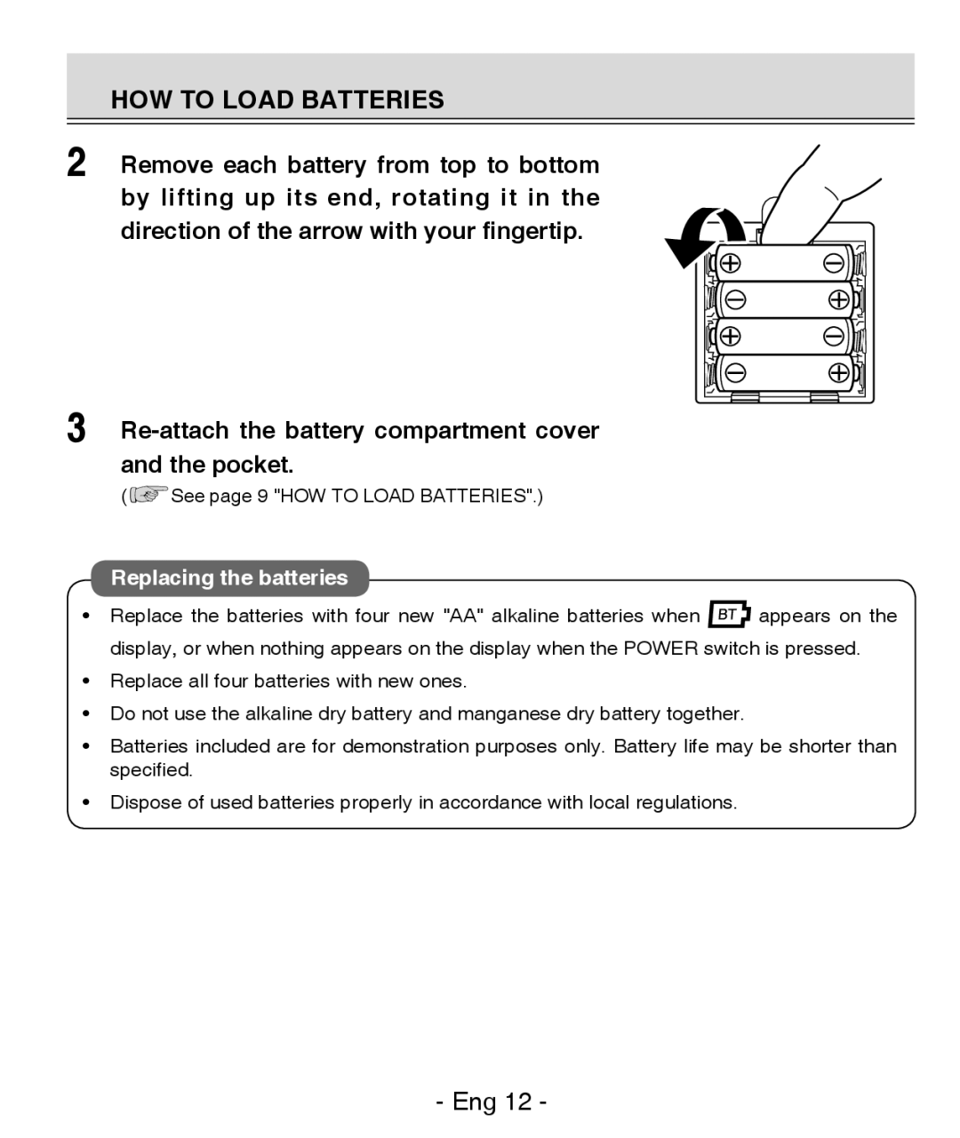 Citizen REF CH-437C instruction manual Replacing the batteries 