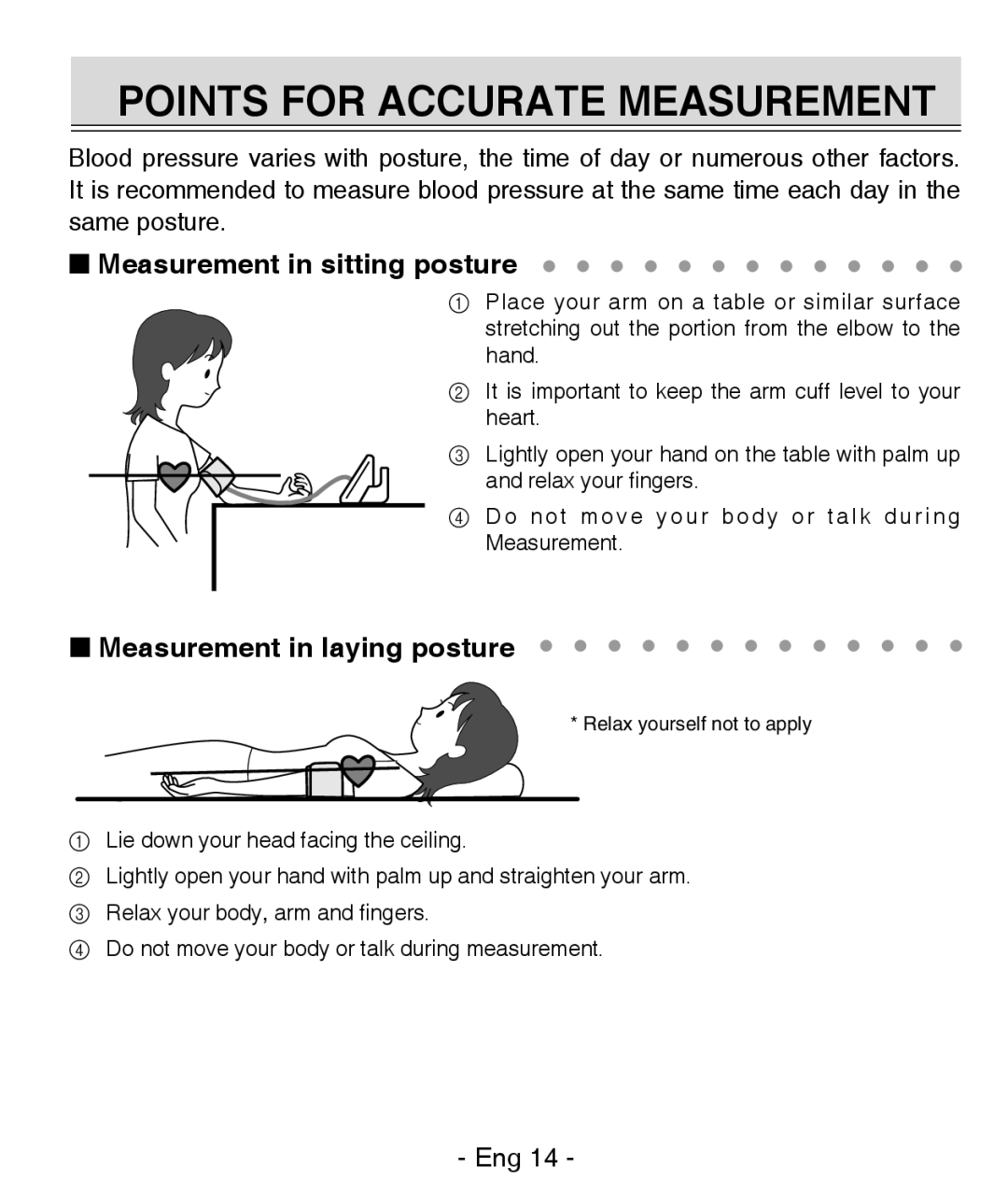 Citizen REF CH-437C instruction manual Points for Accurate Measurement, Measurement in sitting posture 