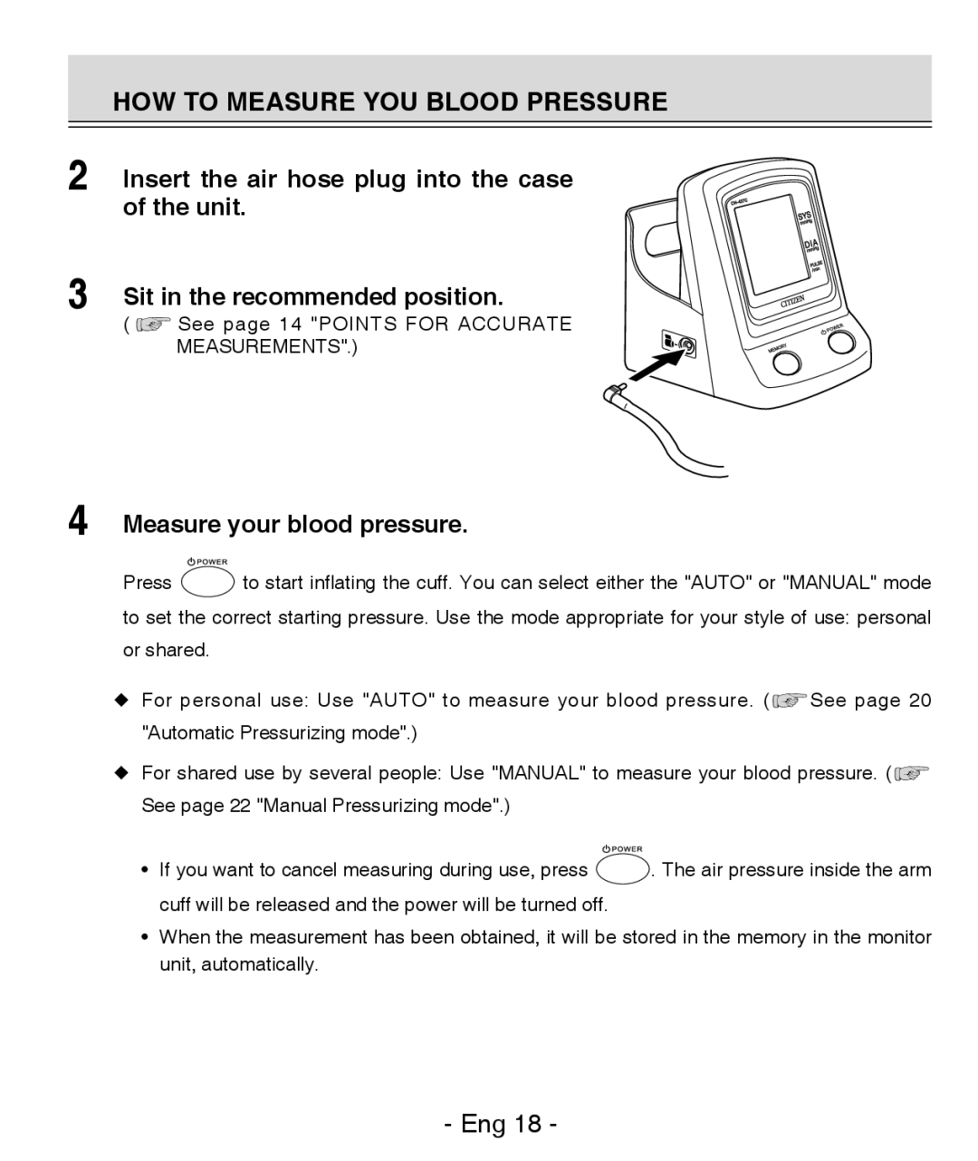 Citizen REF CH-437C instruction manual HOW to Measure YOU Blood Pressure, Measure your blood pressure 