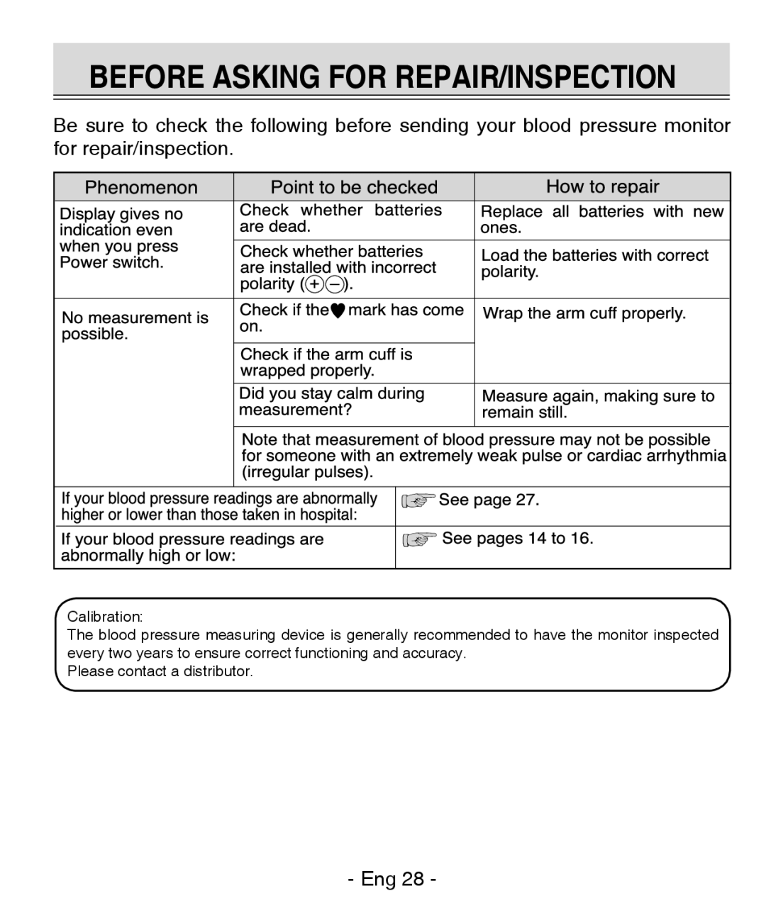 Citizen REF CH-437C instruction manual Before Asking for REPAIR/INSPECTION 