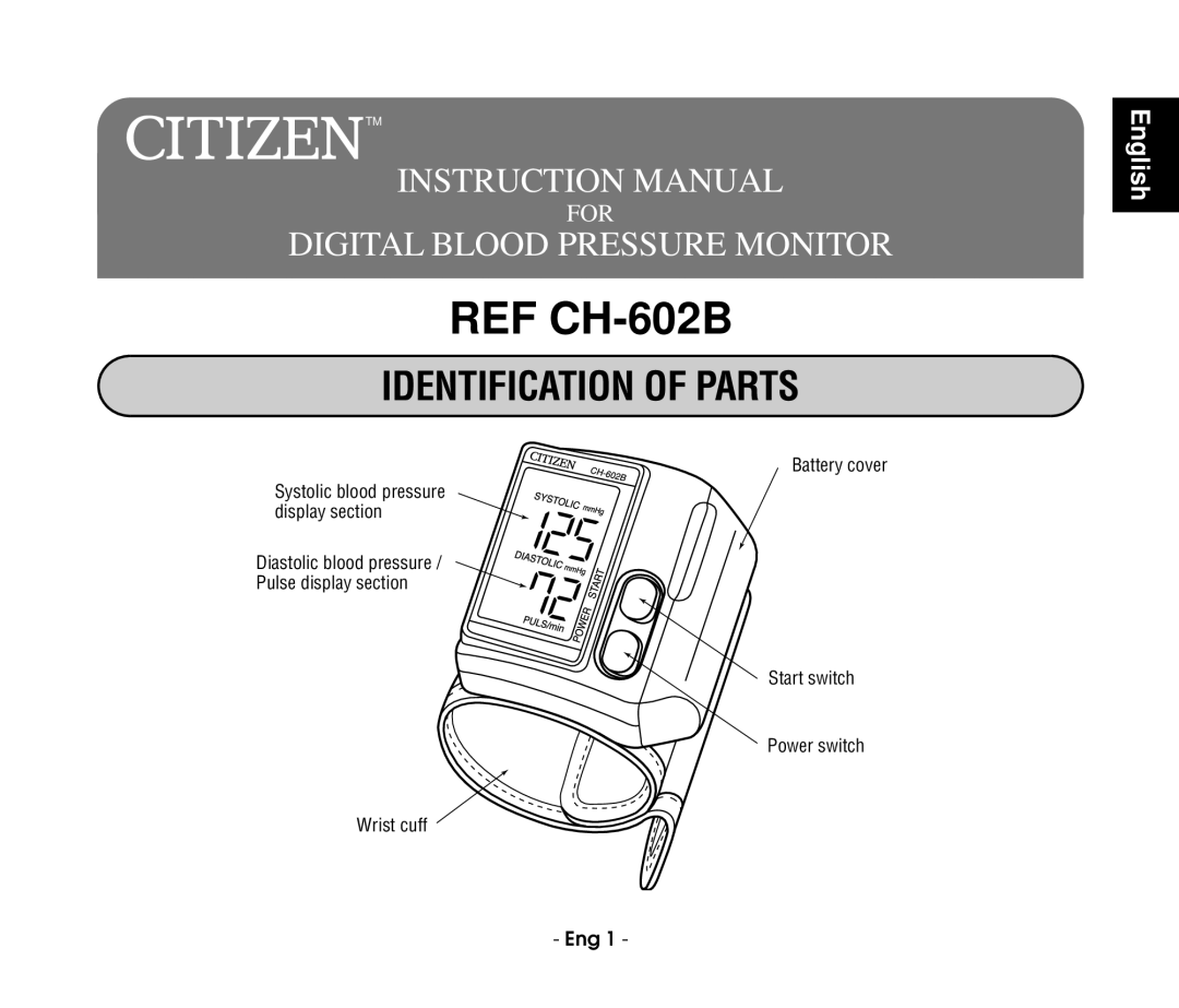 Citizen refch-60-2b instruction manual REF CH-602B, Identification of Parts 