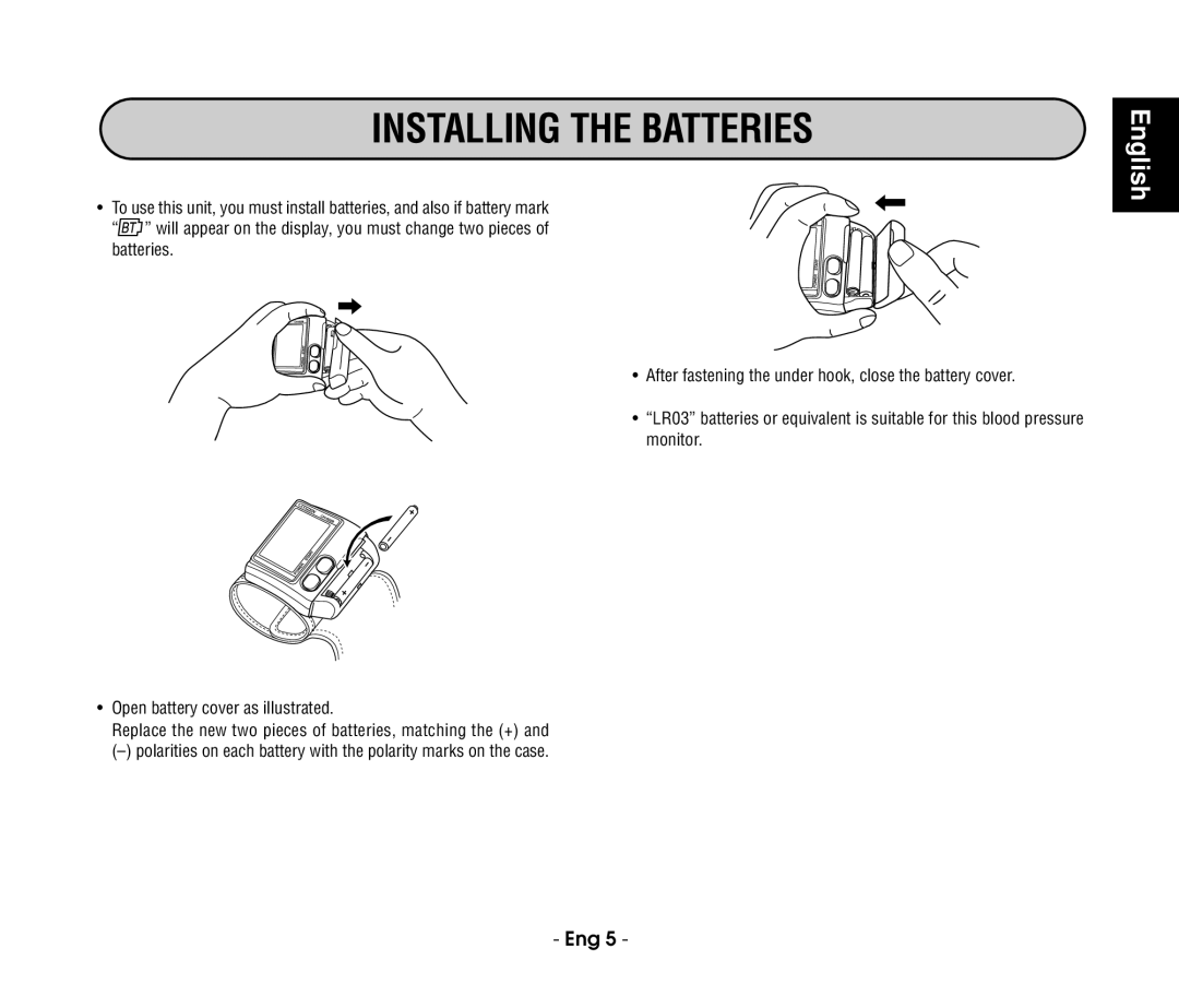 Citizen refch-60-2b instruction manual Installing the Batteries 